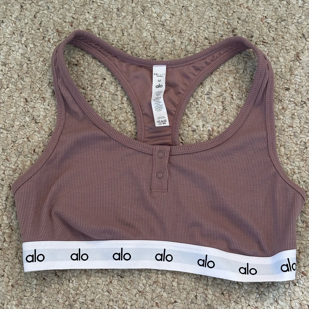 Alo Yoga| Mauve Icon Ribbed Henley Bra